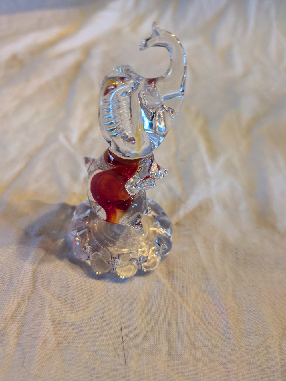💥SALE 💥Vintage Clear Glass Elephant Figurine with Red Accent